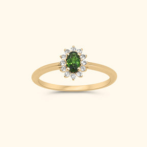 Lady D Chrome Diopside ring van 9 karaat goud met ovale groene steen en fonkelende diamantjes – Josephina Jewelry